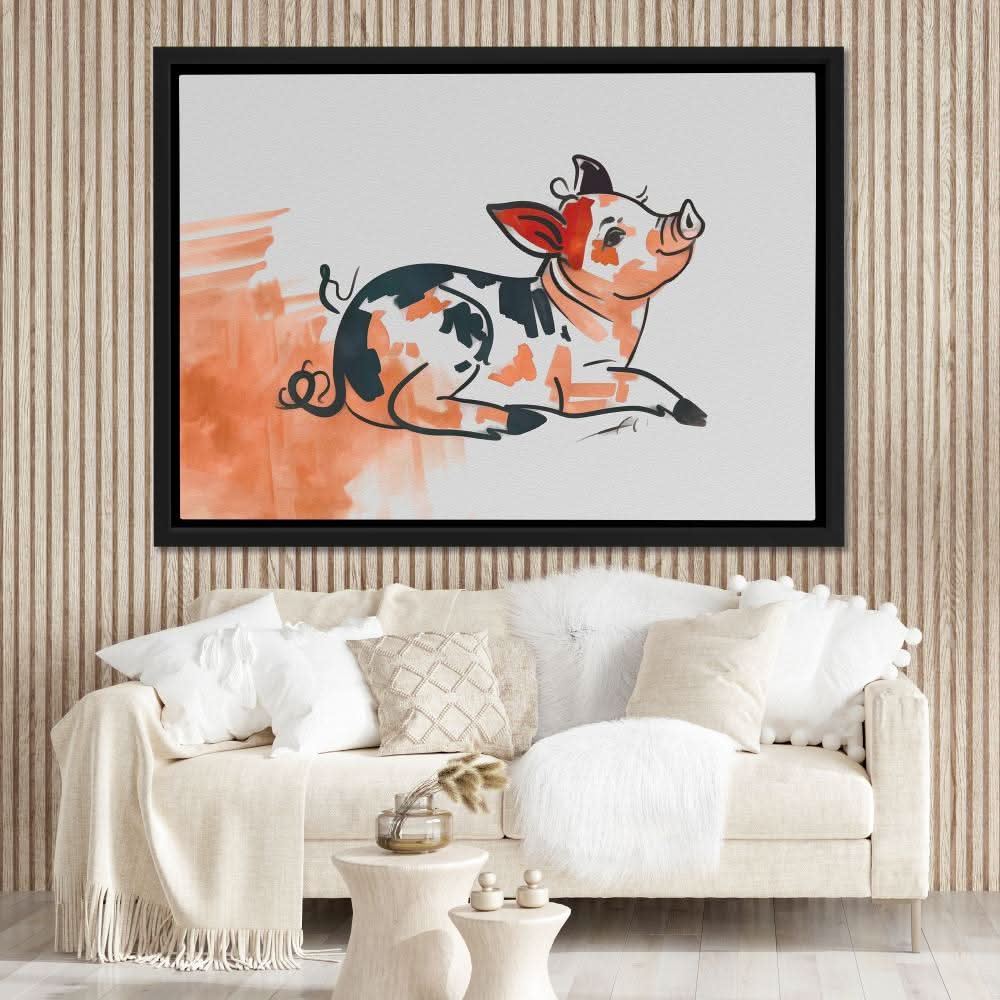 Little Piggy - Country and Farm Wall Art in Black Frame