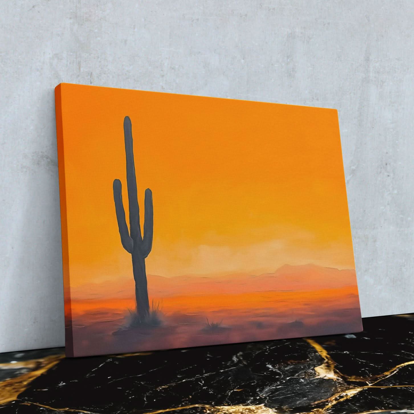 Lone Texas Cactus - Minimalist Wall Art in Black Frame