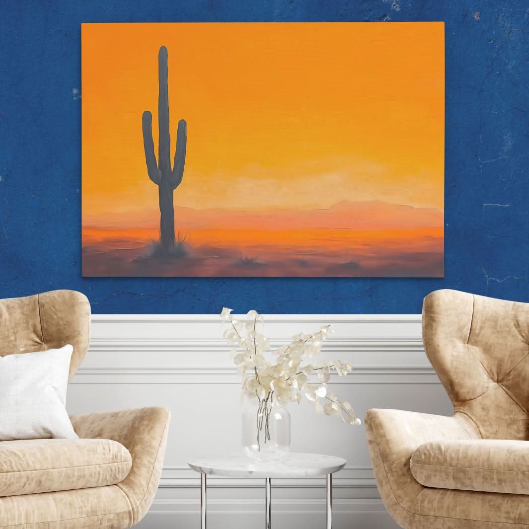 Lone Texas Cactus - Brown Wall Art for Lounge