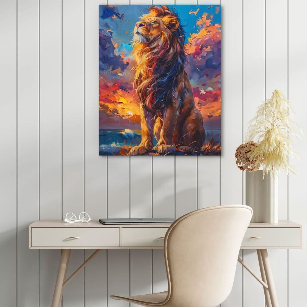 Looking to the Heavens - Big Cat Wall Art in Black Frame