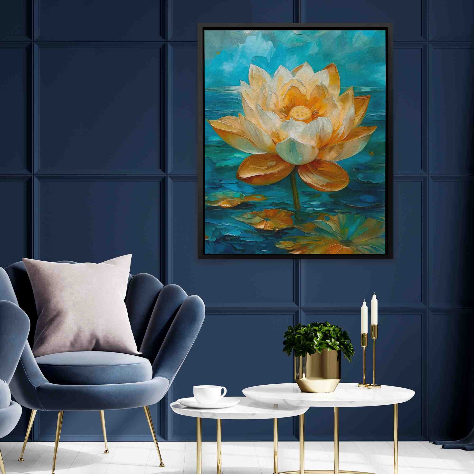Lotus on the Lake - Blue Wall Art