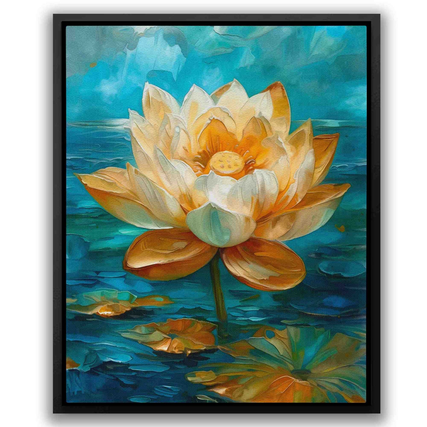 Lotus on the Lake - Blue Floral Canvas Print