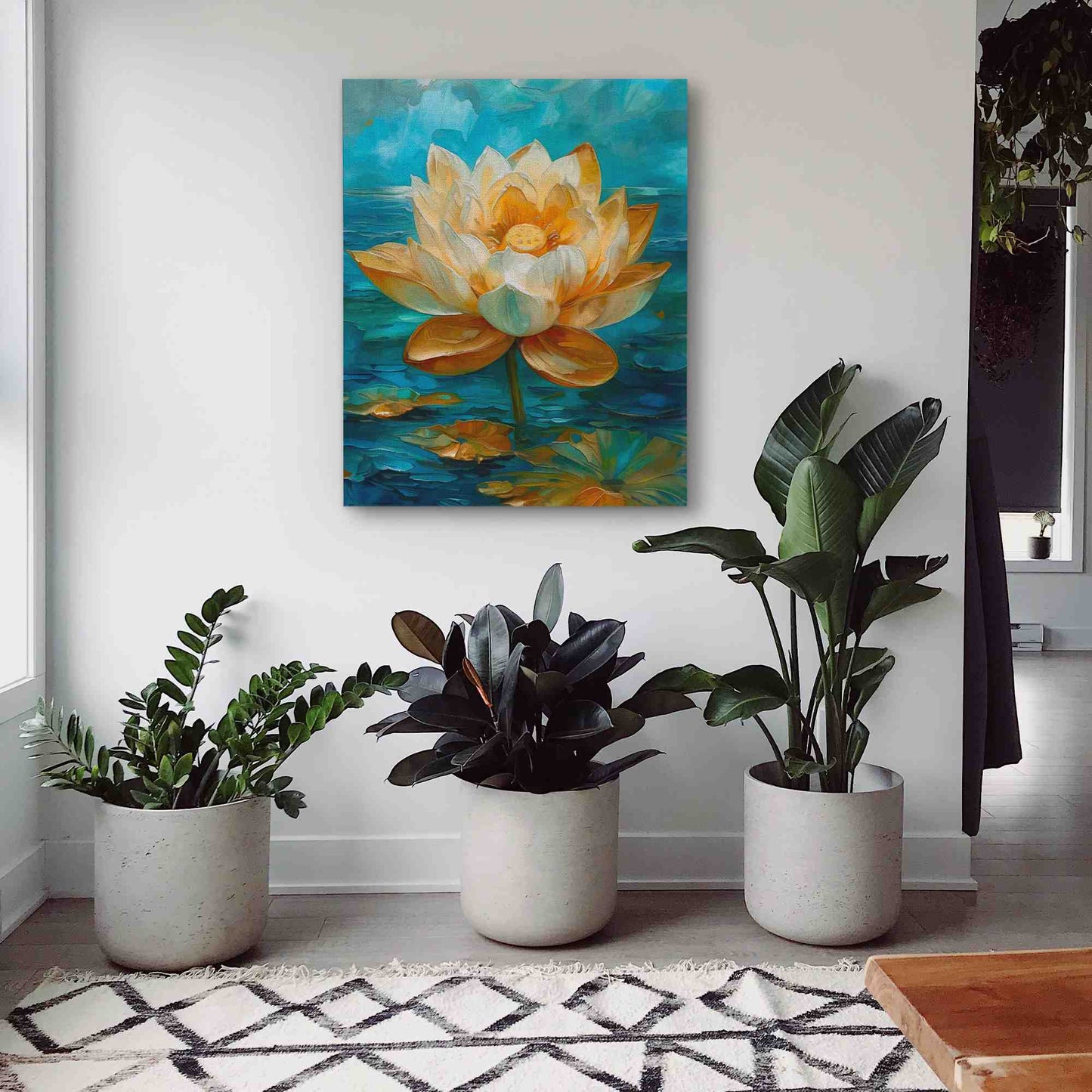 Lotus on the Lake - Floral Wall Art in Black Frame