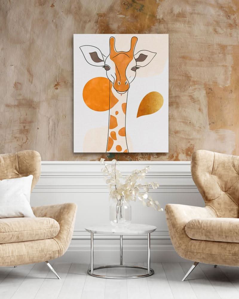 Loving Giraffe Minimal - Beige Baby Animal Canvas Print