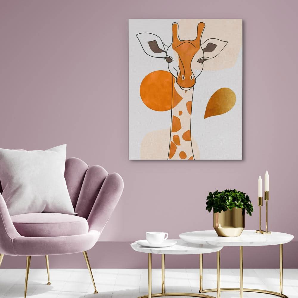Loving Giraffe Minimal - Beige Wall Art for Nursery