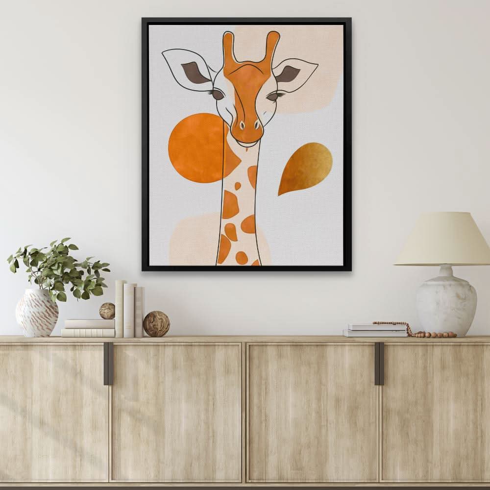 Loving Giraffe Minimal - Oversized Animals Canvas Wall Art