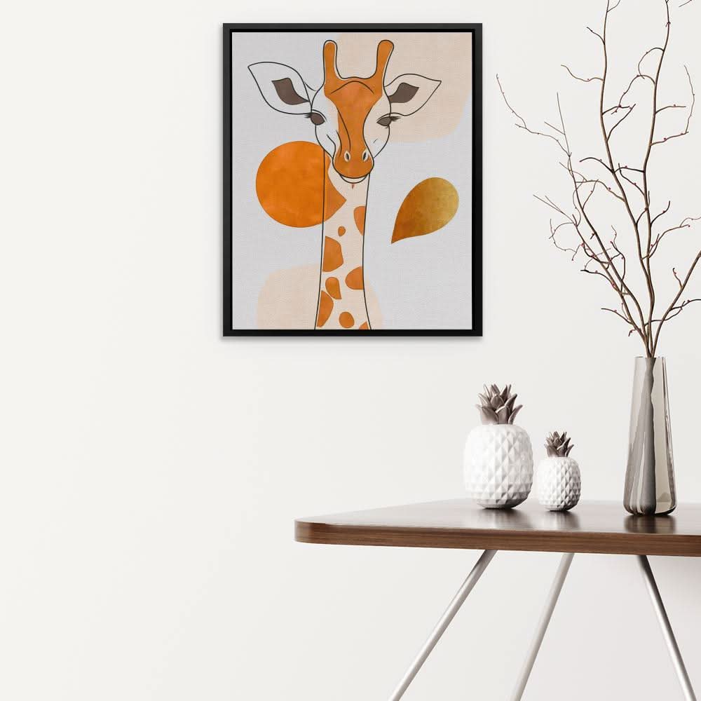 Loving Giraffe Minimal - Baby Animal Wall Art in Black Frame