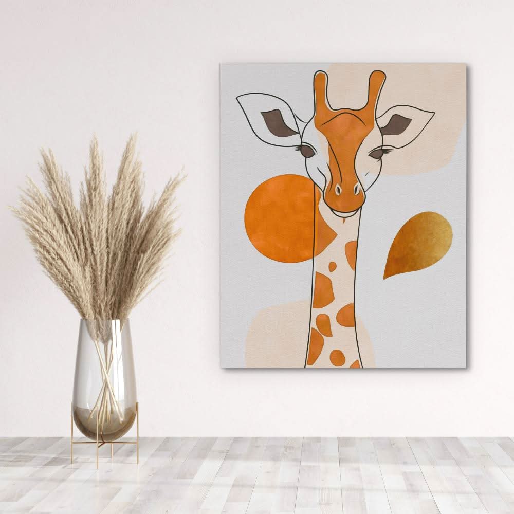 Loving Giraffe Minimal - Minimalist Beige Canvas Wall Art