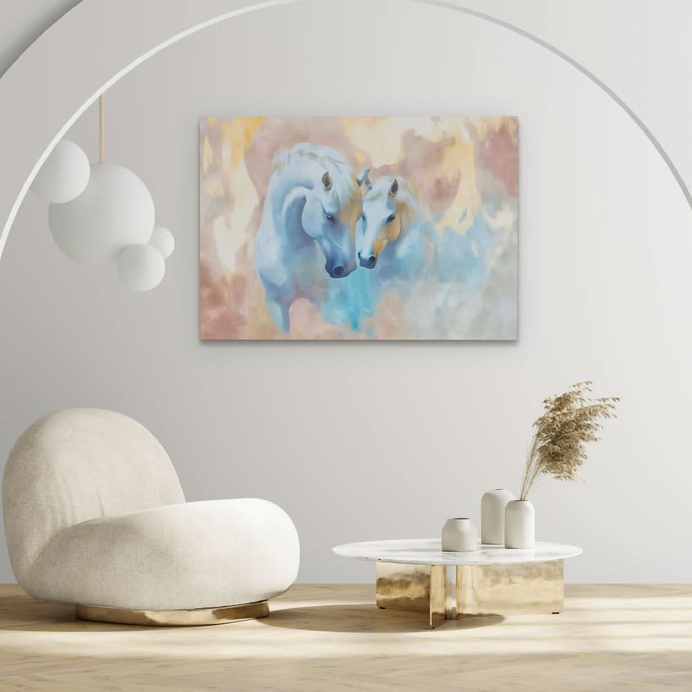 Loving Horses - Beige Horse Canvas Print