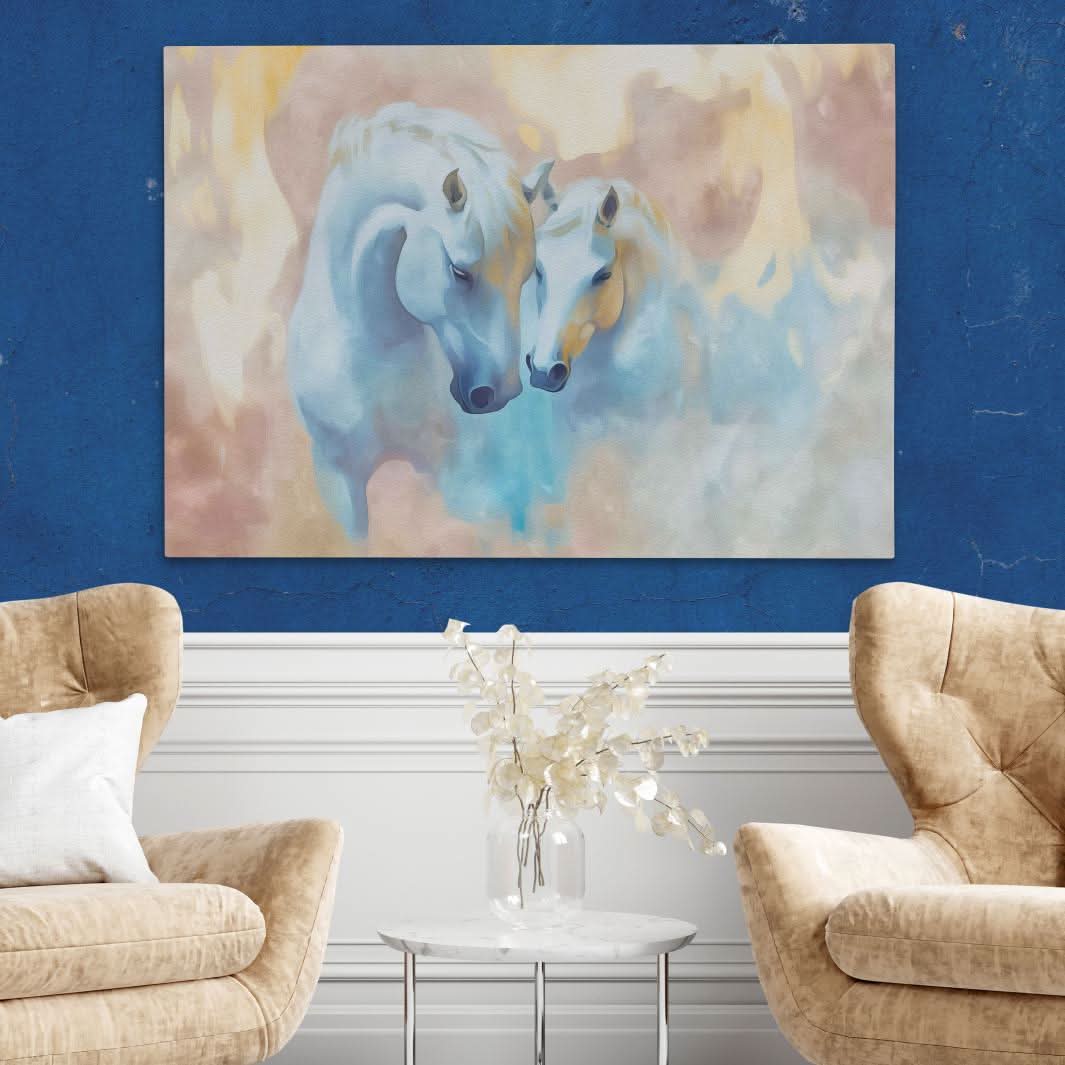 Loving Horses - Beige Wall Art for Living Room