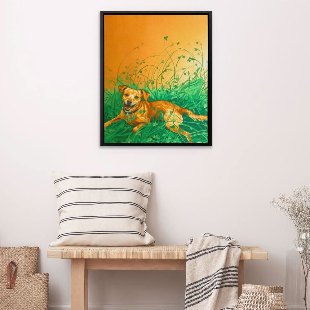 Lucky Dog - Dog Wall Art in Black Frame