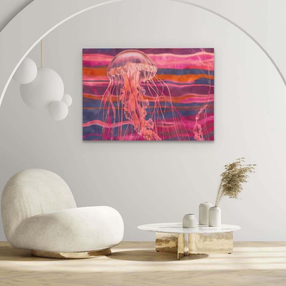 Luminous Jellyfish - Magenta Wall Art in Black Frame