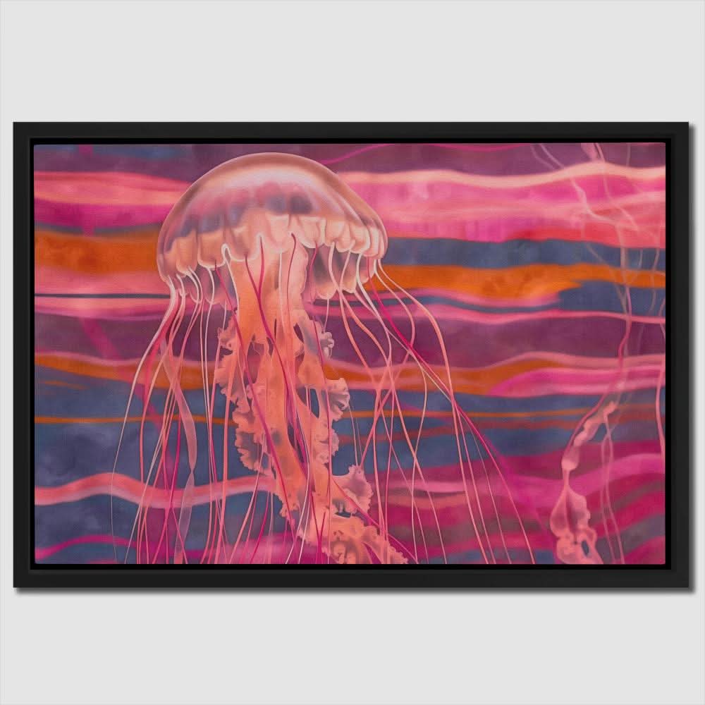 Luminous Jellyfish - Modern Wall Art in Black Frame