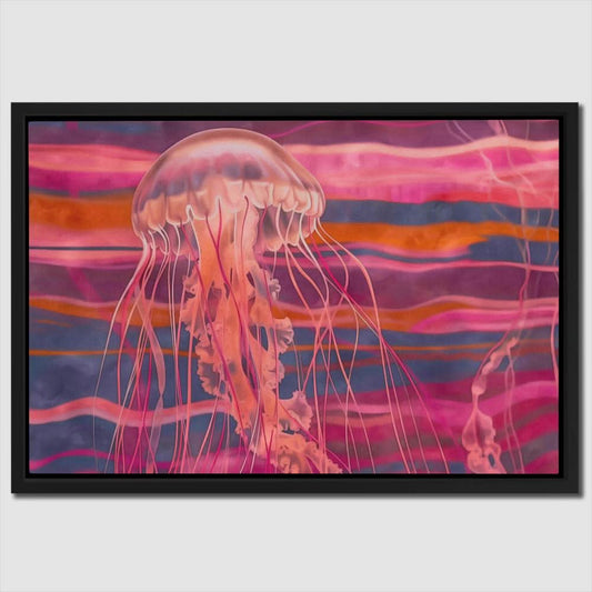 Luminous Jellyfish - Modern Wall Art in Black Frame