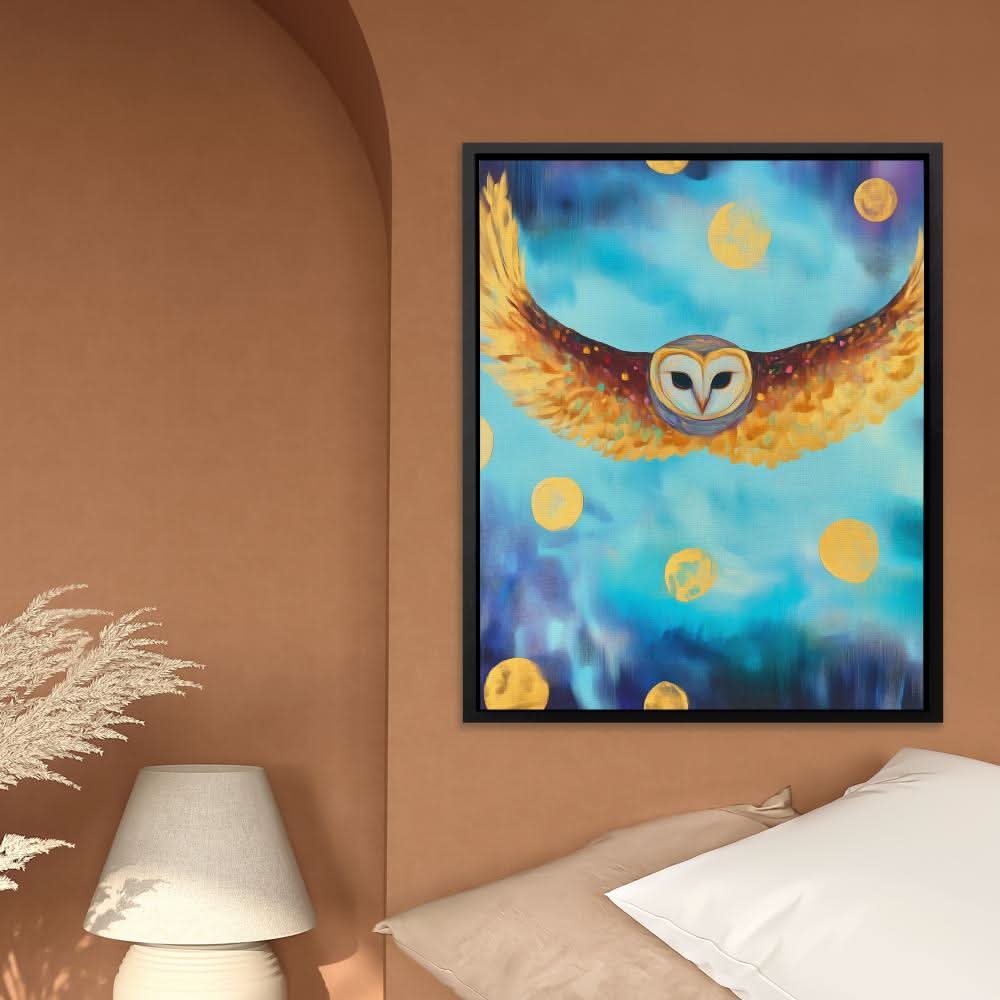 Lunar Owl - Surrealism Wall Art in Black Frame