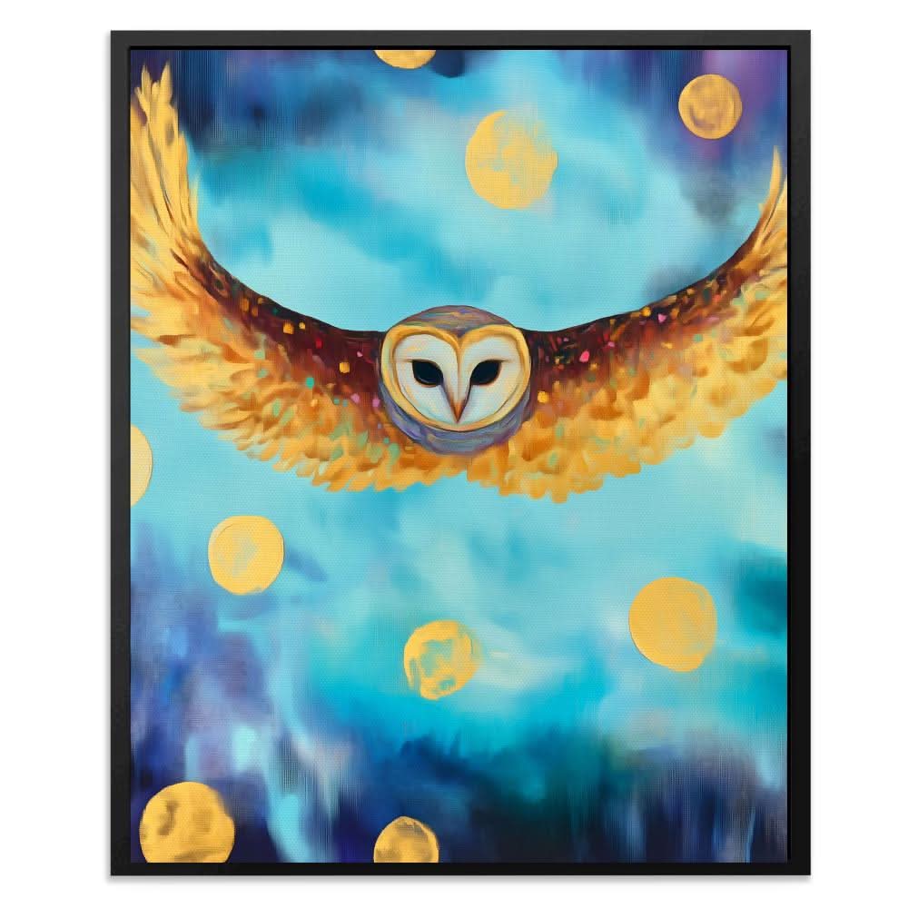 Lunar Owl - Bird Wall Art in Black Frame