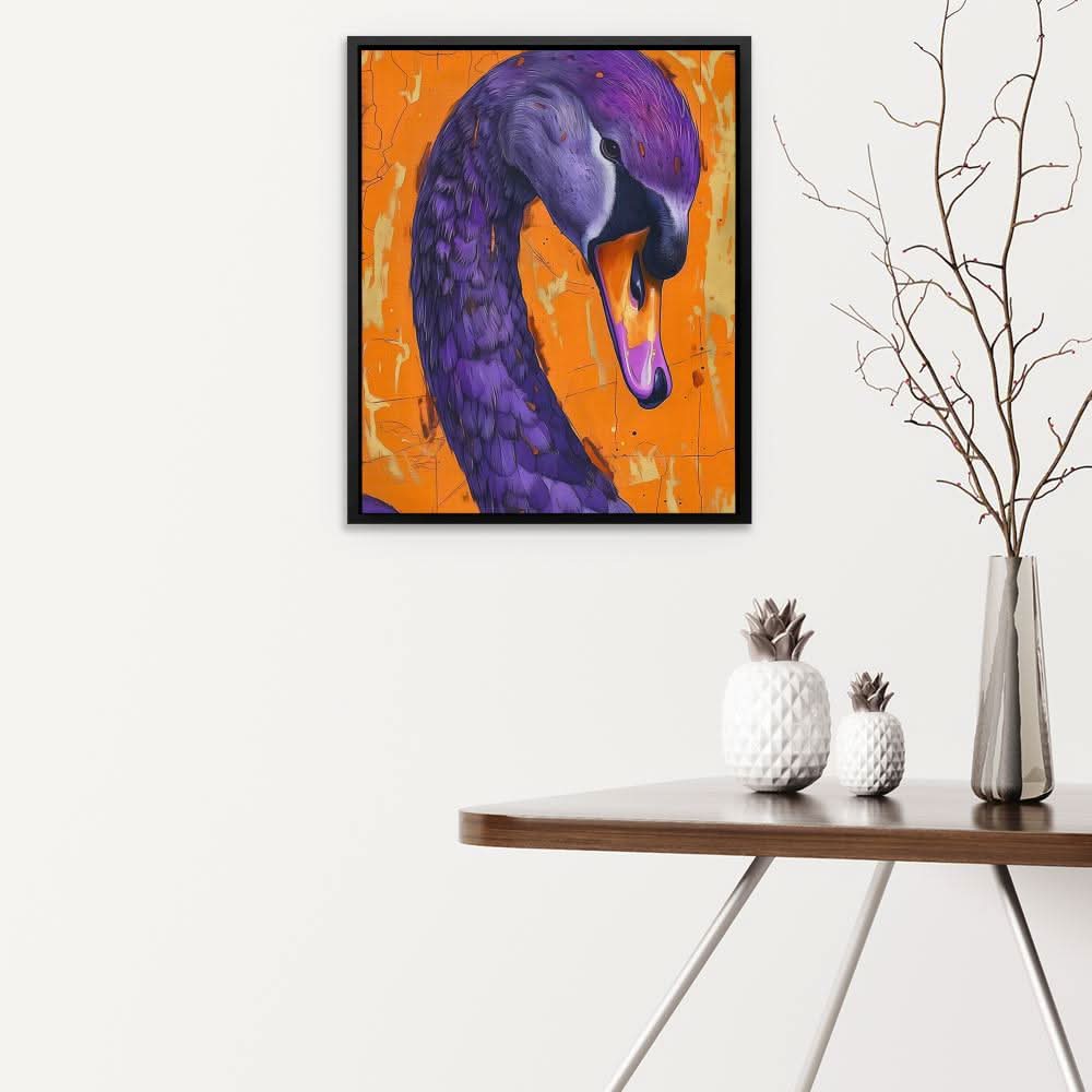 Lunar Swan - Bird Wall Art in Black Frame