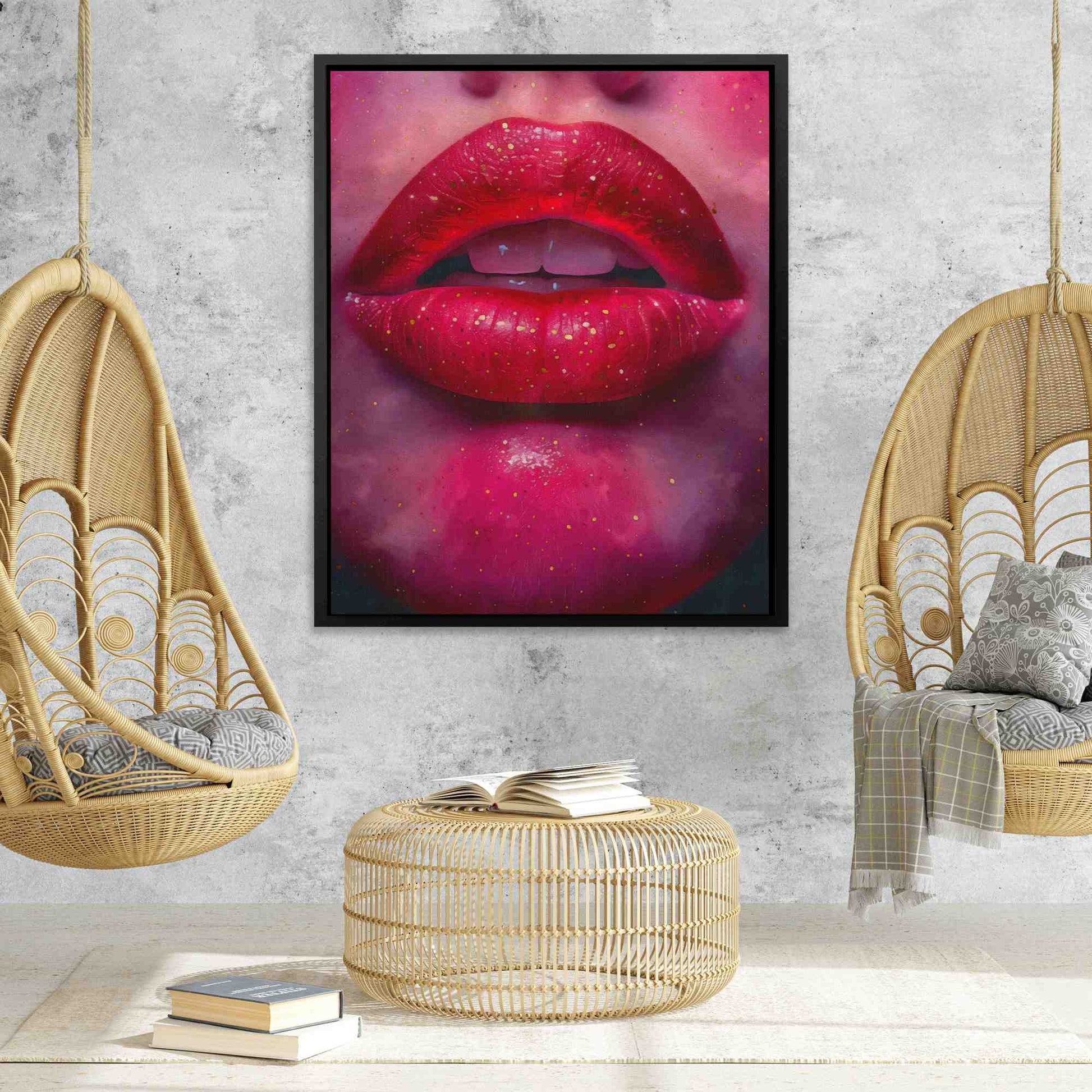 Lush Cherry - Lips Wall Art in Black Frame