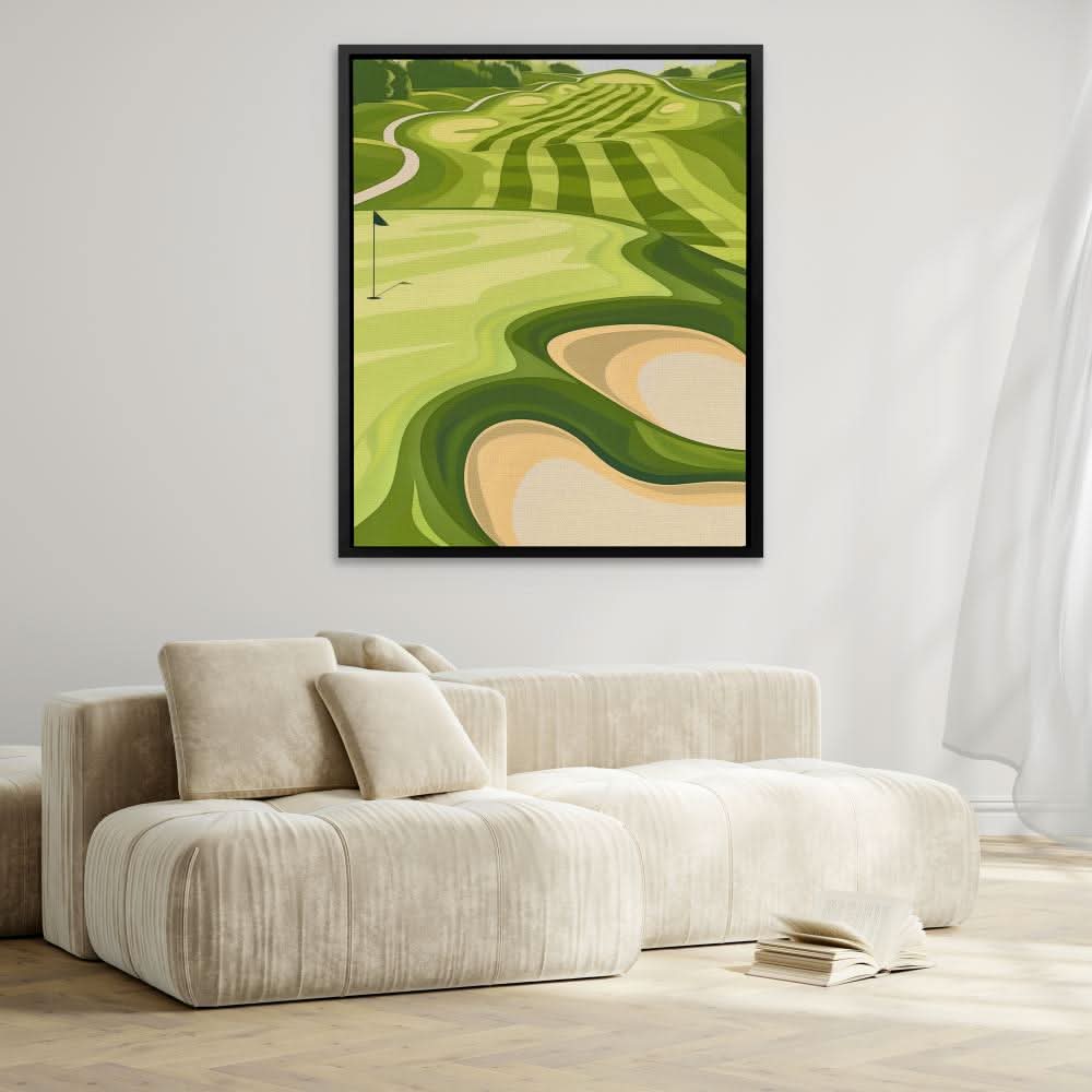 Lush Green Fairways - Golf Course Wall Art in Black Frame