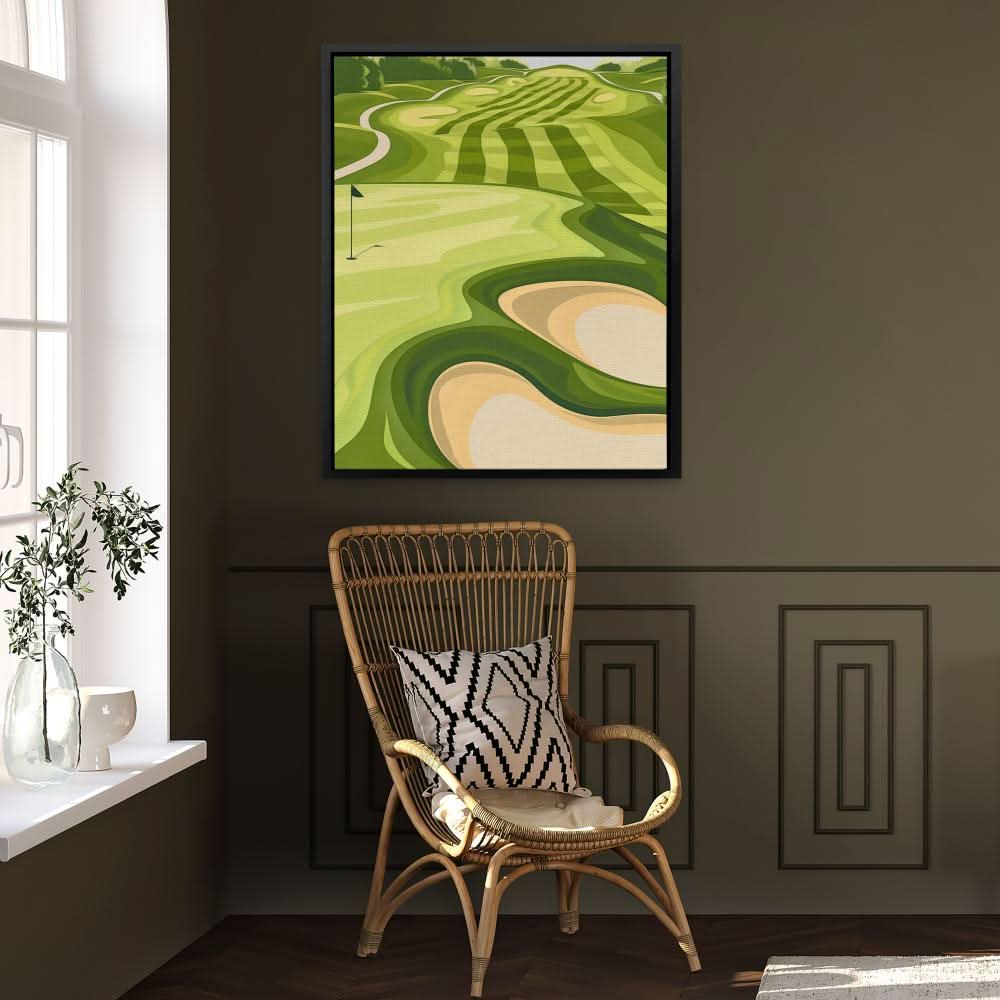 Lush Green Fairways - Modern Wall Art in Black Frame