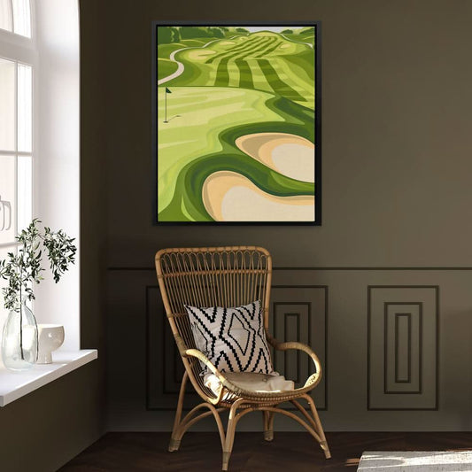Lush Green Fairways - Modern Wall Art in Black Frame