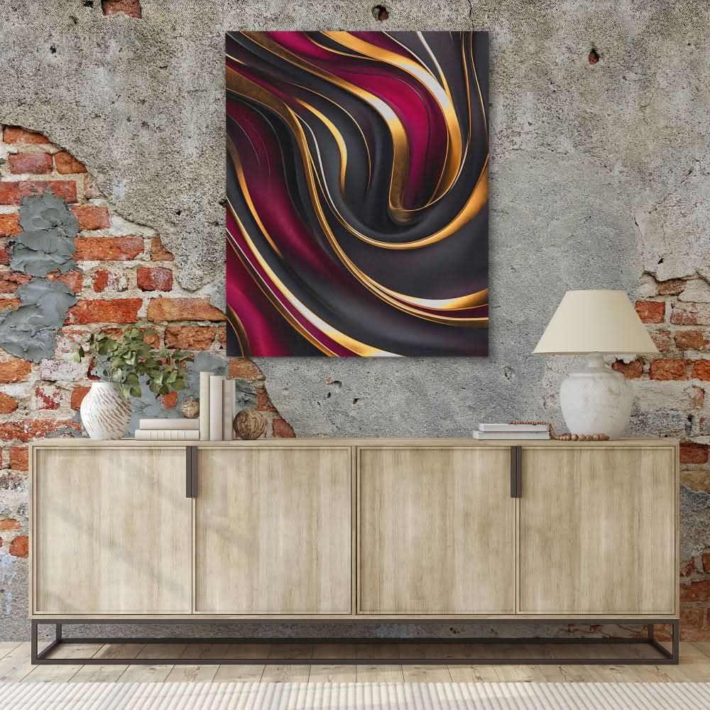Luxurious Bursts - Burgundy Wall Art in Black Frame