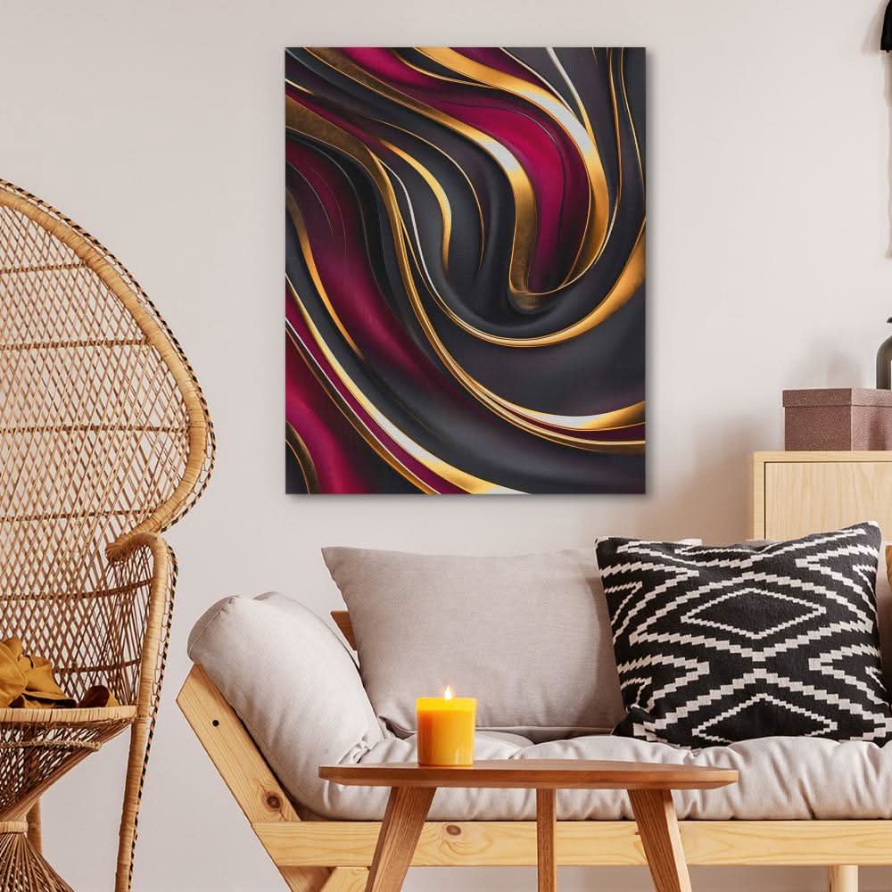 Luxurious Bursts - Black Burgundy Canvas Print