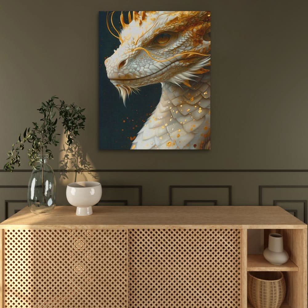 Luxurious Dragon - Fantasy Black and Gold Canvas Wall Art