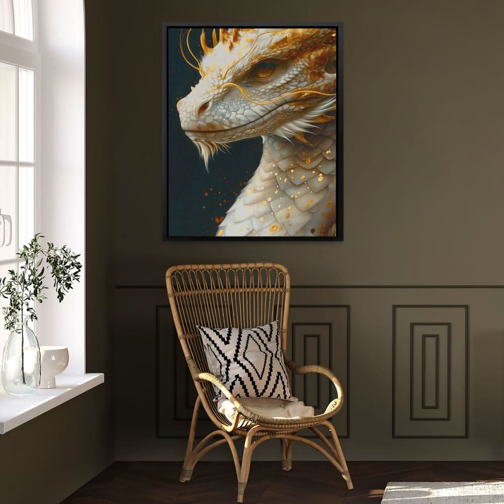 Luxurious Dragon - Black and Gold Wall Art for Home Office