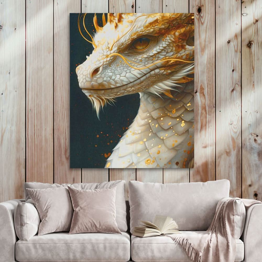 Luxurious Dragon - Black and Gold Canvas Print
