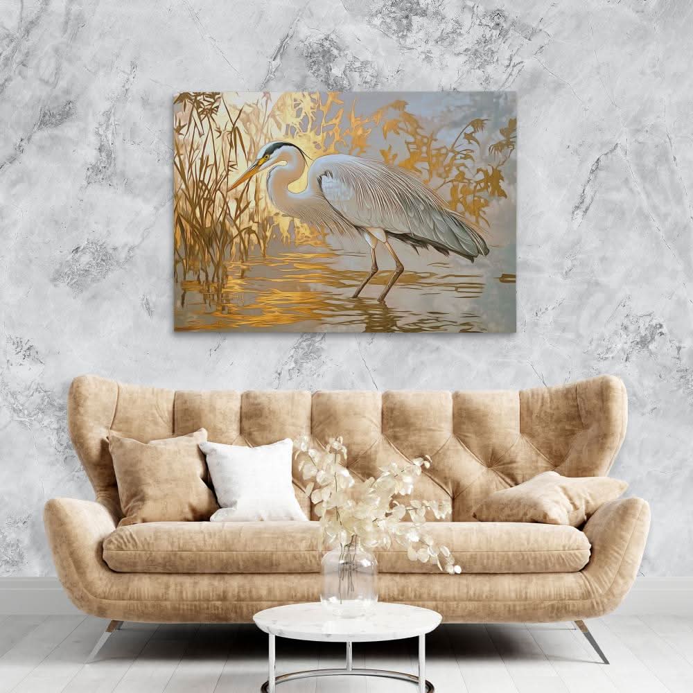 Luxurious Heron - Beige Wall Art for Living Room