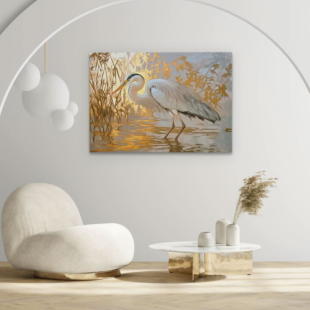 Luxurious Heron - Beige Bird Canvas Print