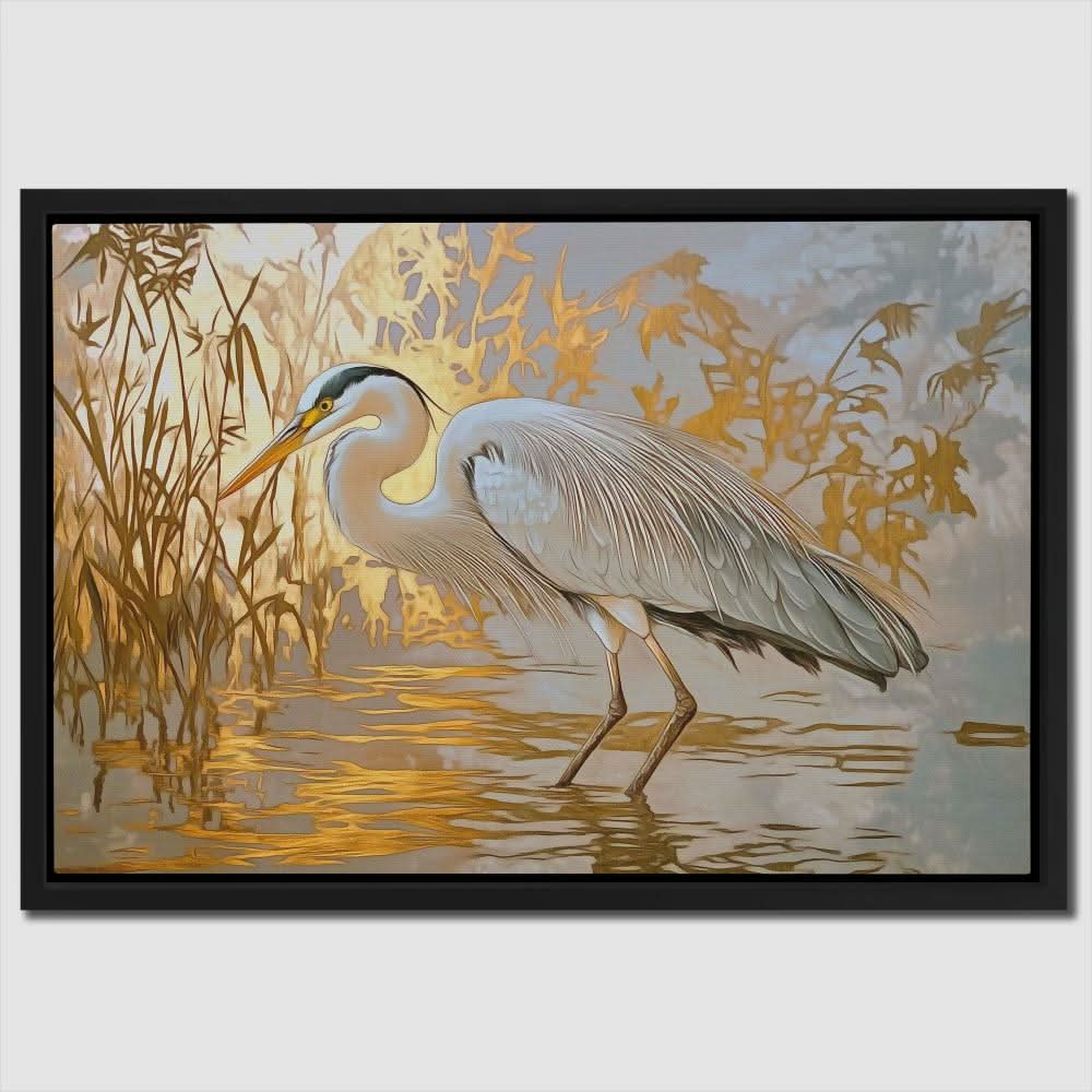 Luxurious Heron - Bird Wall Art in Black Frame