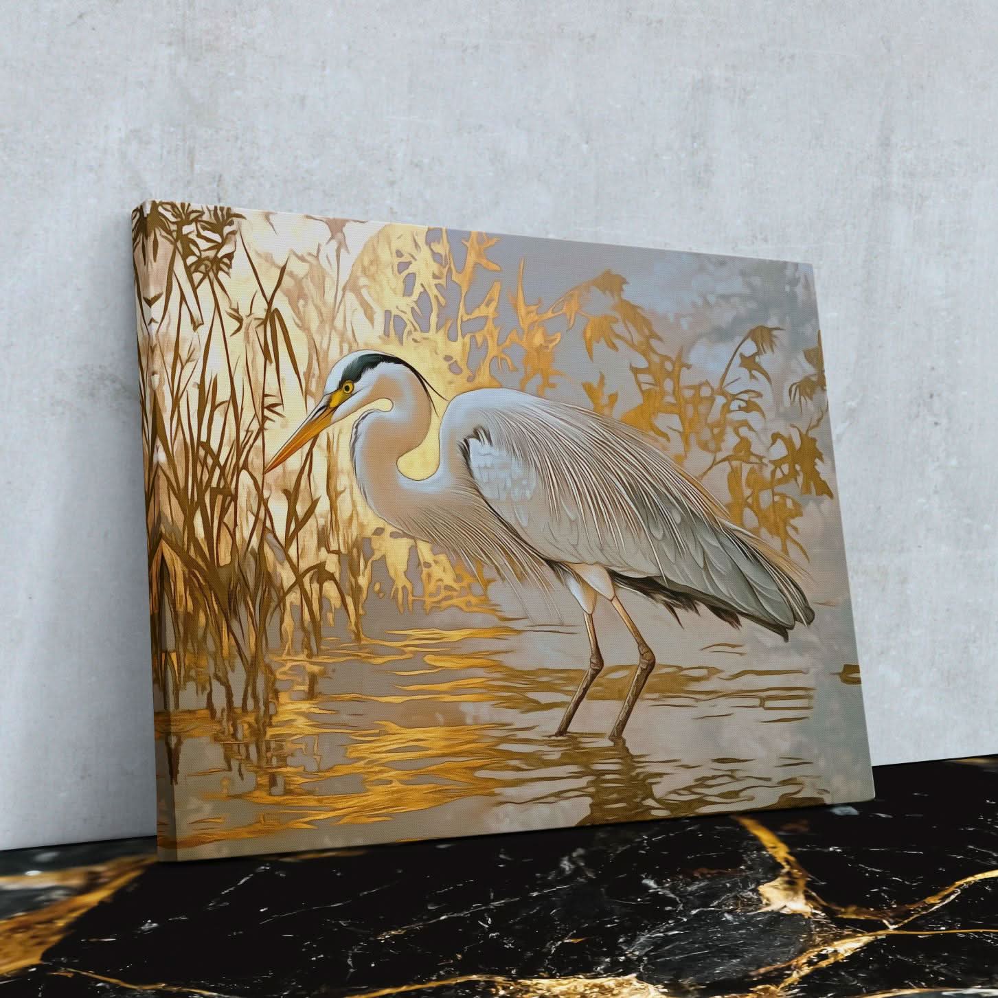 Luxurious Heron - Modern Wall Art in Black Frame