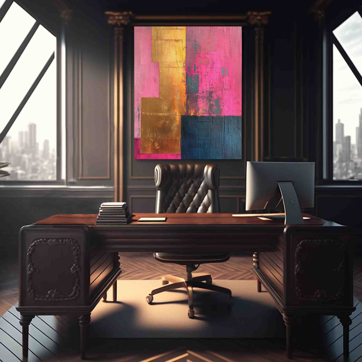 Luxurious Pink - Vertical Wall Art in Black Frame