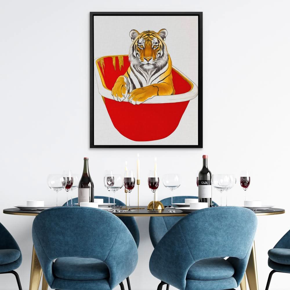 Luxury Tiger Bath - Red Wall Art for Hallway