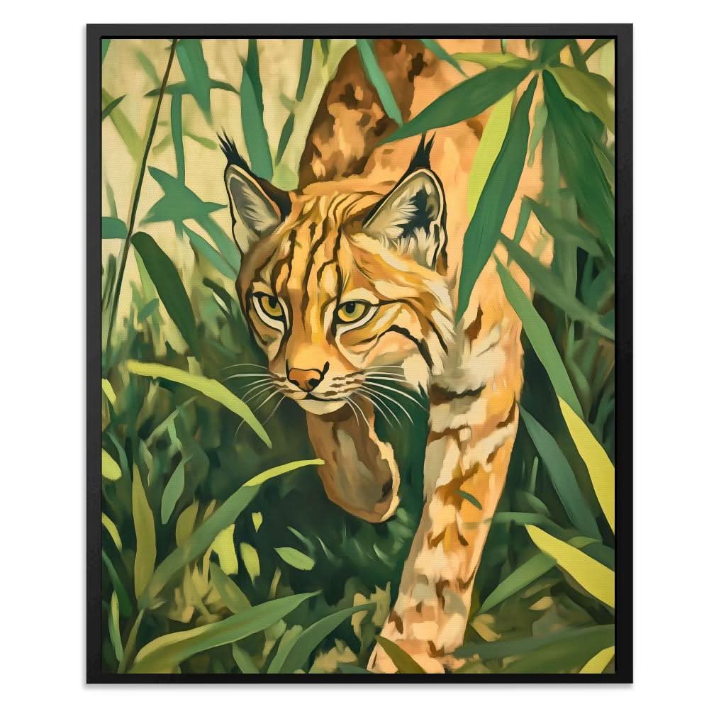 Lynx Jungle Stalker - Big Cat Wall Art in Black Frame