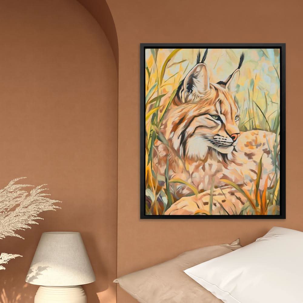 Lynx Meadow Rest - Wall Art in Black Frame