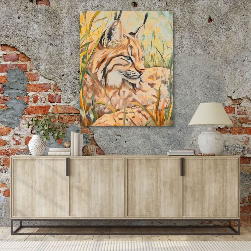 Lynx Meadow Rest - Big Cat Wall Art in Black Frame