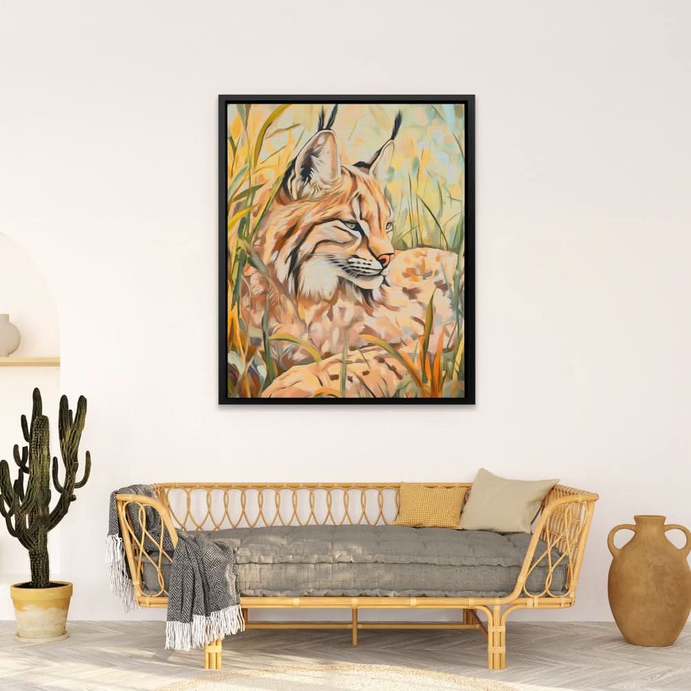 Lynx Meadow Rest - Beige Big Cat Canvas Print