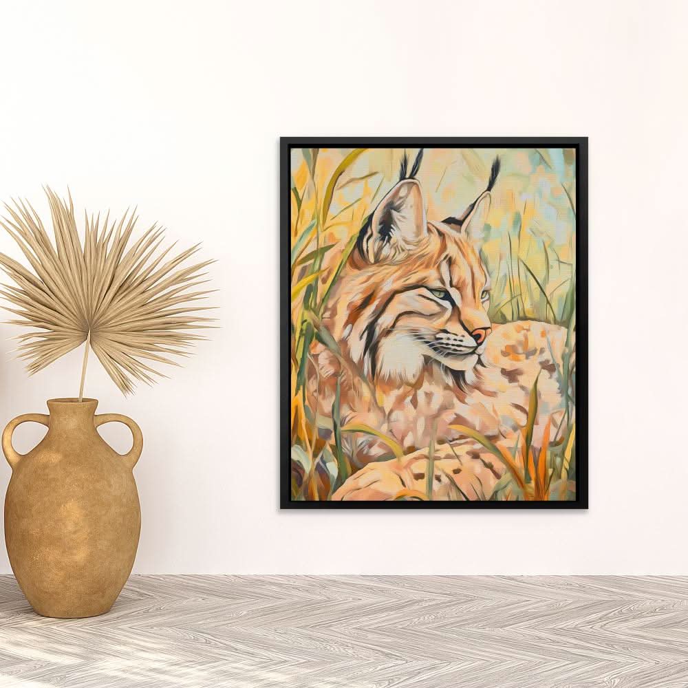 Lynx Meadow Rest - Beige Wall Art for Living Room