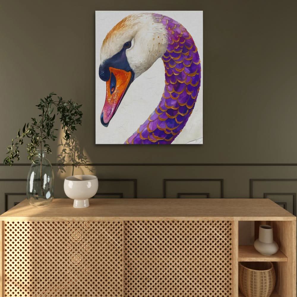 Magenta Swan - Bird Wall Art in Black Frame