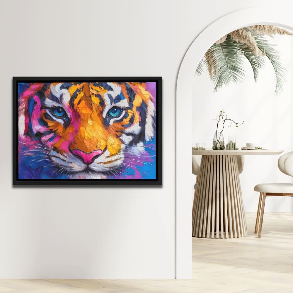 Magenta Tiger - Maximalist Blue Canvas Wall Art