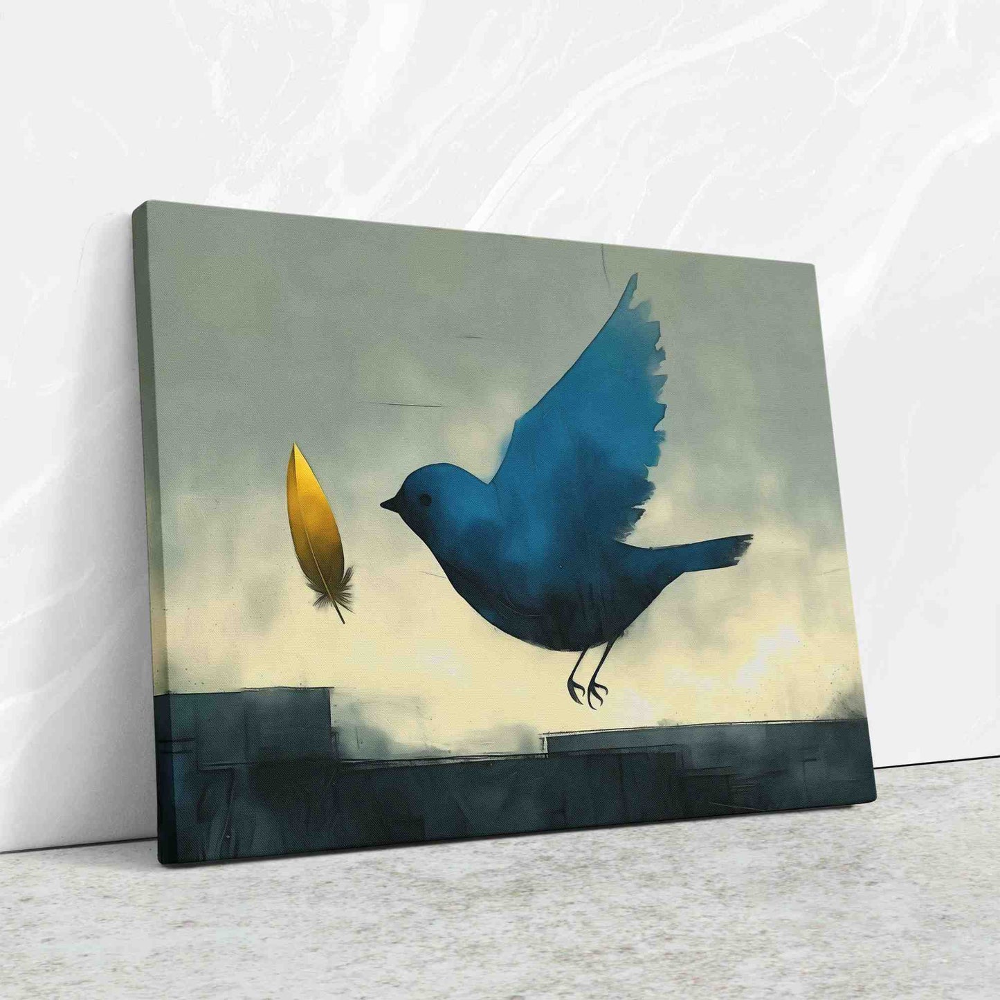 Magical Gold Feather - Bird Wall Art in Black Frame