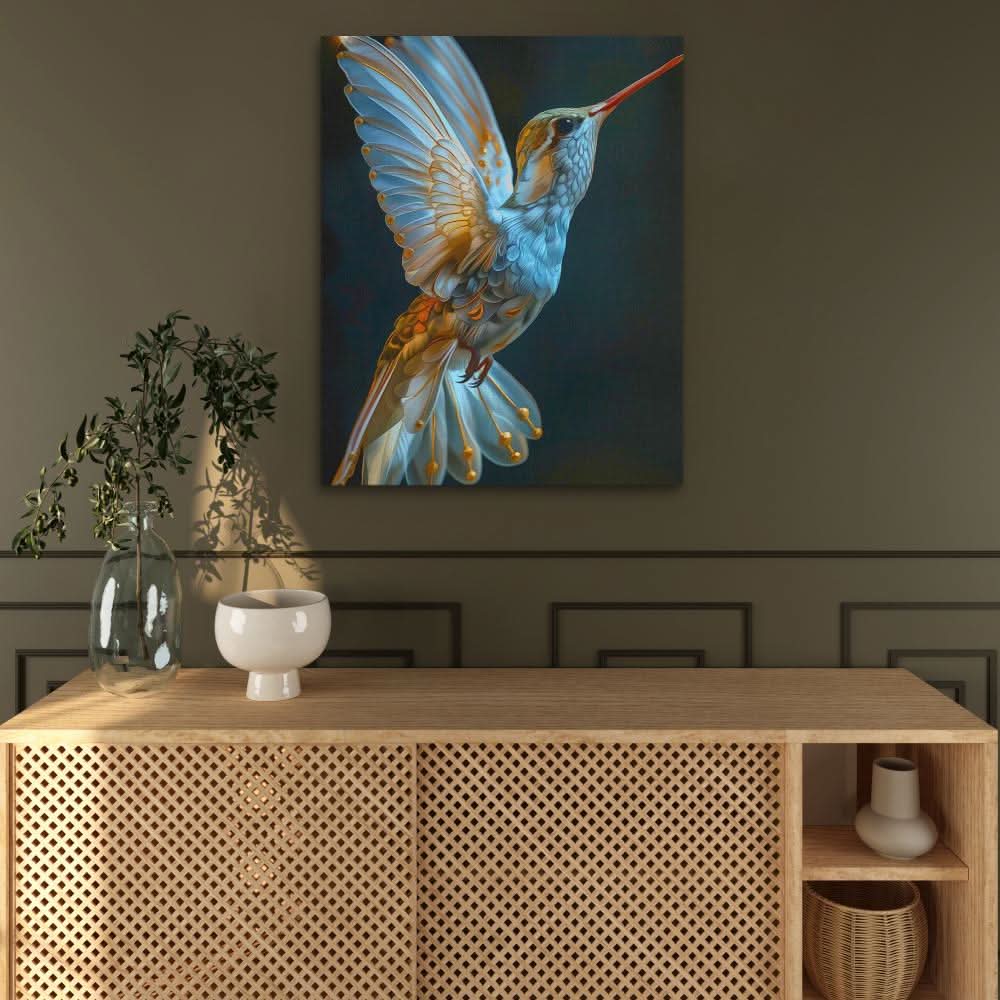Magical Hummingbird - Blue Wall Art for Home Office