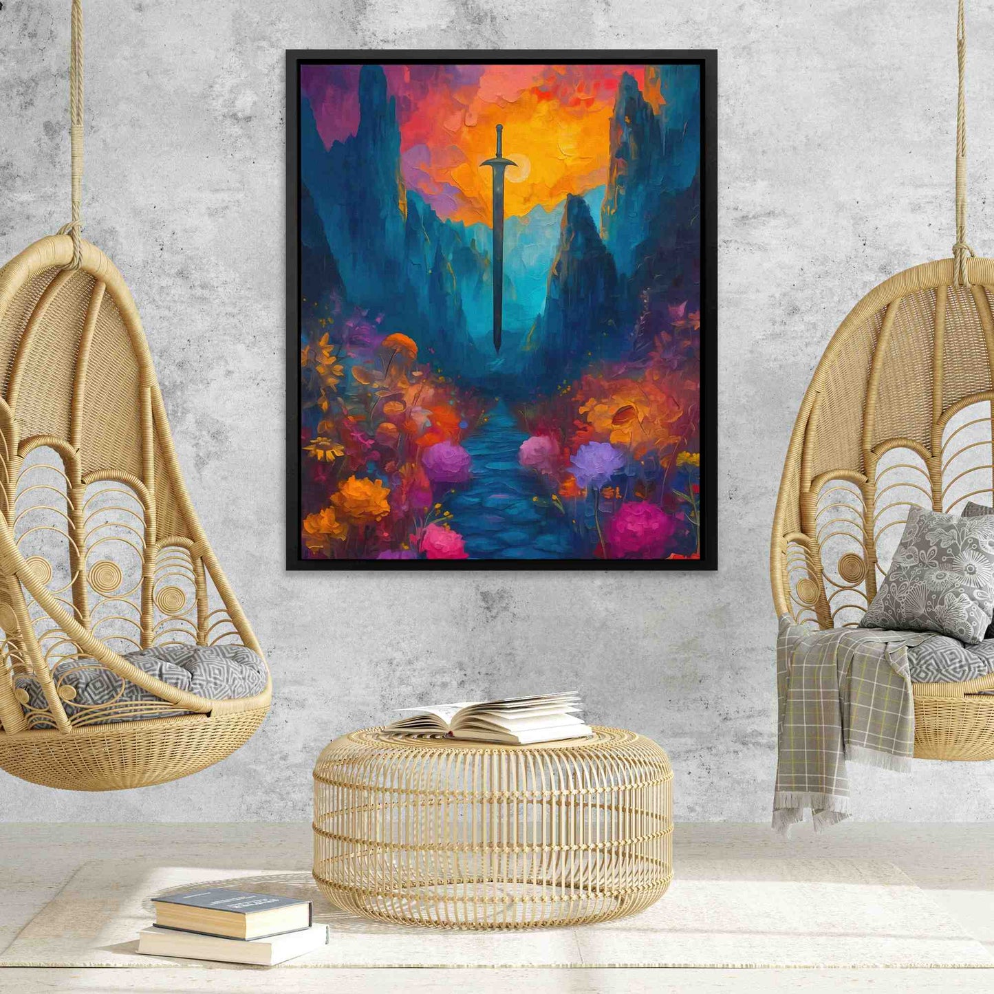 Magical Sword - Surrealism Wall Art in Black Frame