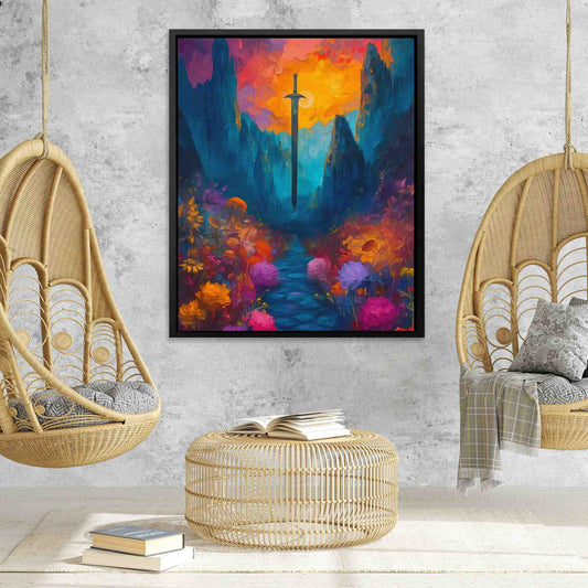 Magical Sword - Surrealism Wall Art in Black Frame