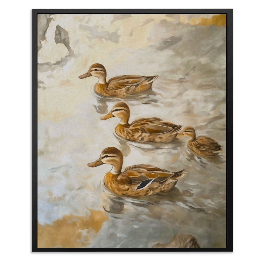 Mallard Ducklings - Baby Animal Wall Art in Black Frame