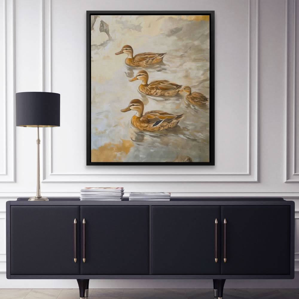 Mallard Ducklings - Beige Wall Art for Living Room