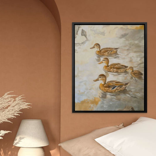 Mallard Ducklings - Minimalist Wall Art in Black Frame
